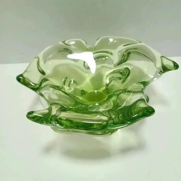 Vintage Murano Italy Art Glass Bowl Candy Trinket Dish Ashtray Green - Picture 5 of 8